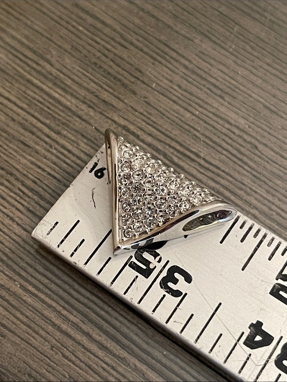 Vintage Silver-tone Wire Necklace with Pave Rhinestone Triangle Pendant - Slide